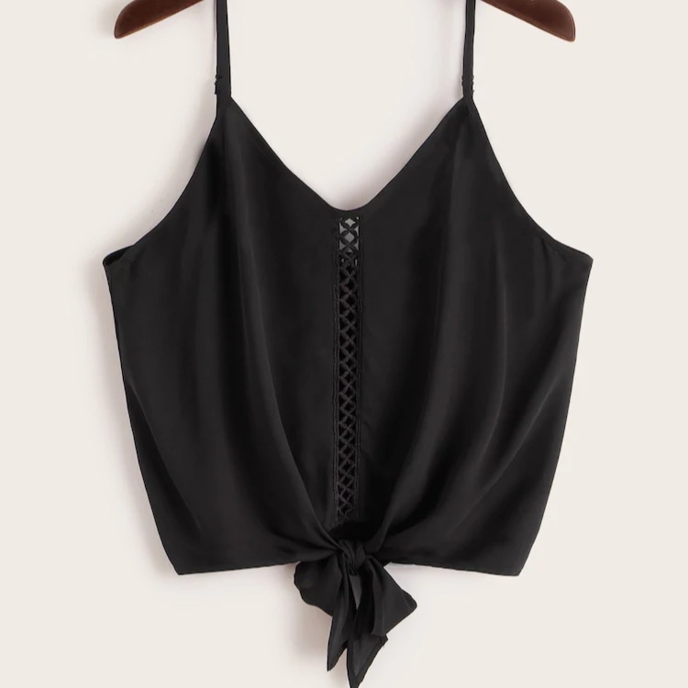 Black Spaghetti Strap Top Front Knot